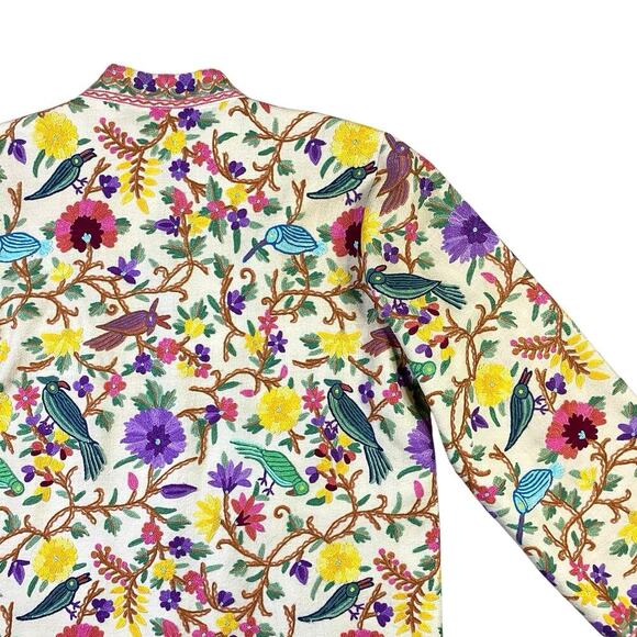 Vintage 70s Birds of Paradise Floral Embroidered Wool Jacket - XL - Picture 7 of 7